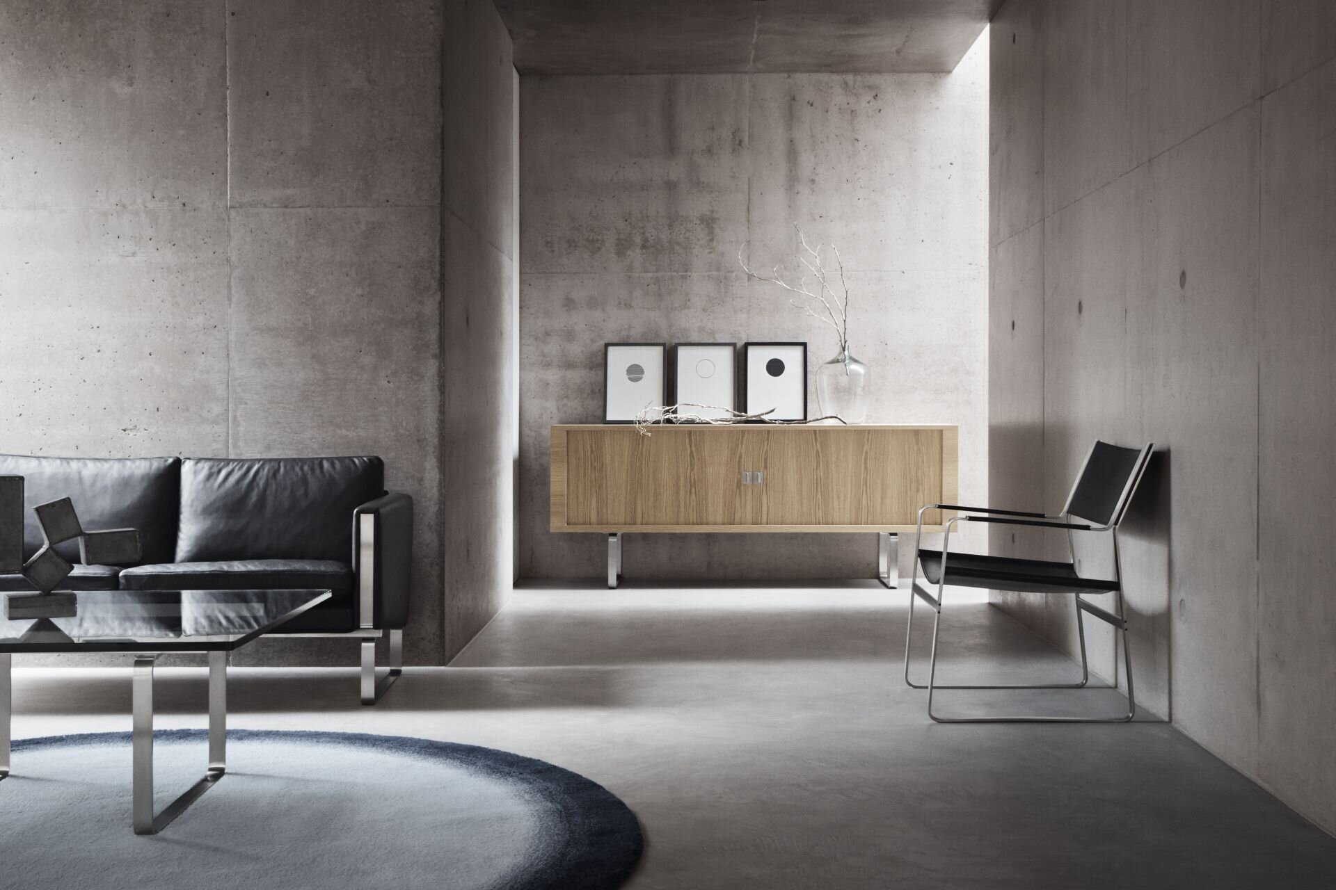 A Carl Hansen & Son sideboard in a concrete walled space