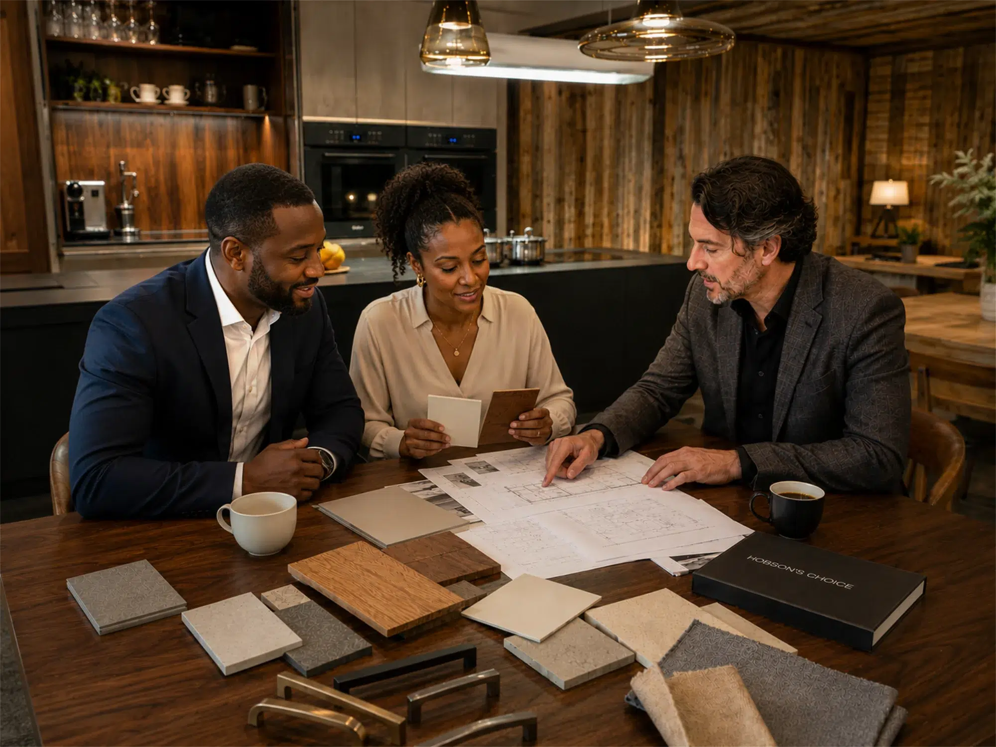 Clients discussing design with designer
