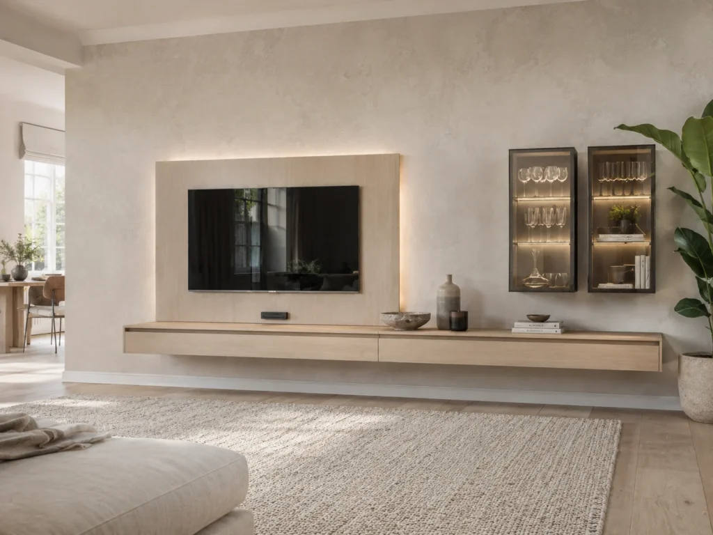 Arrital Living media wall with display shelving and fitted storage
