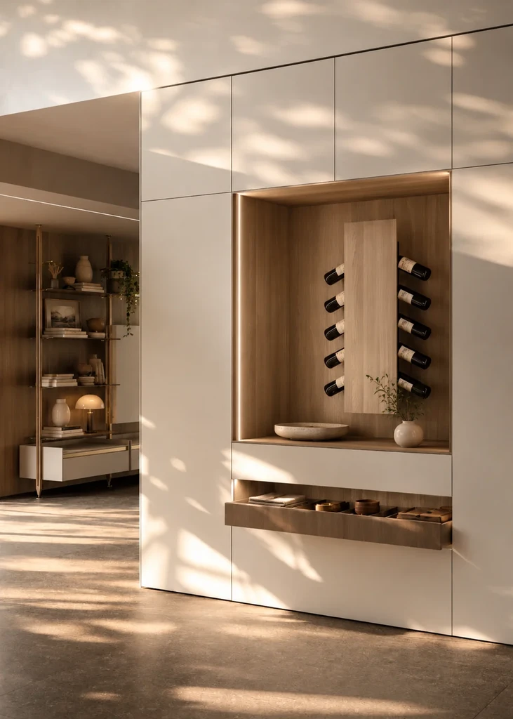 Coordinated Arrital cabinetry and finishes extending through the living space