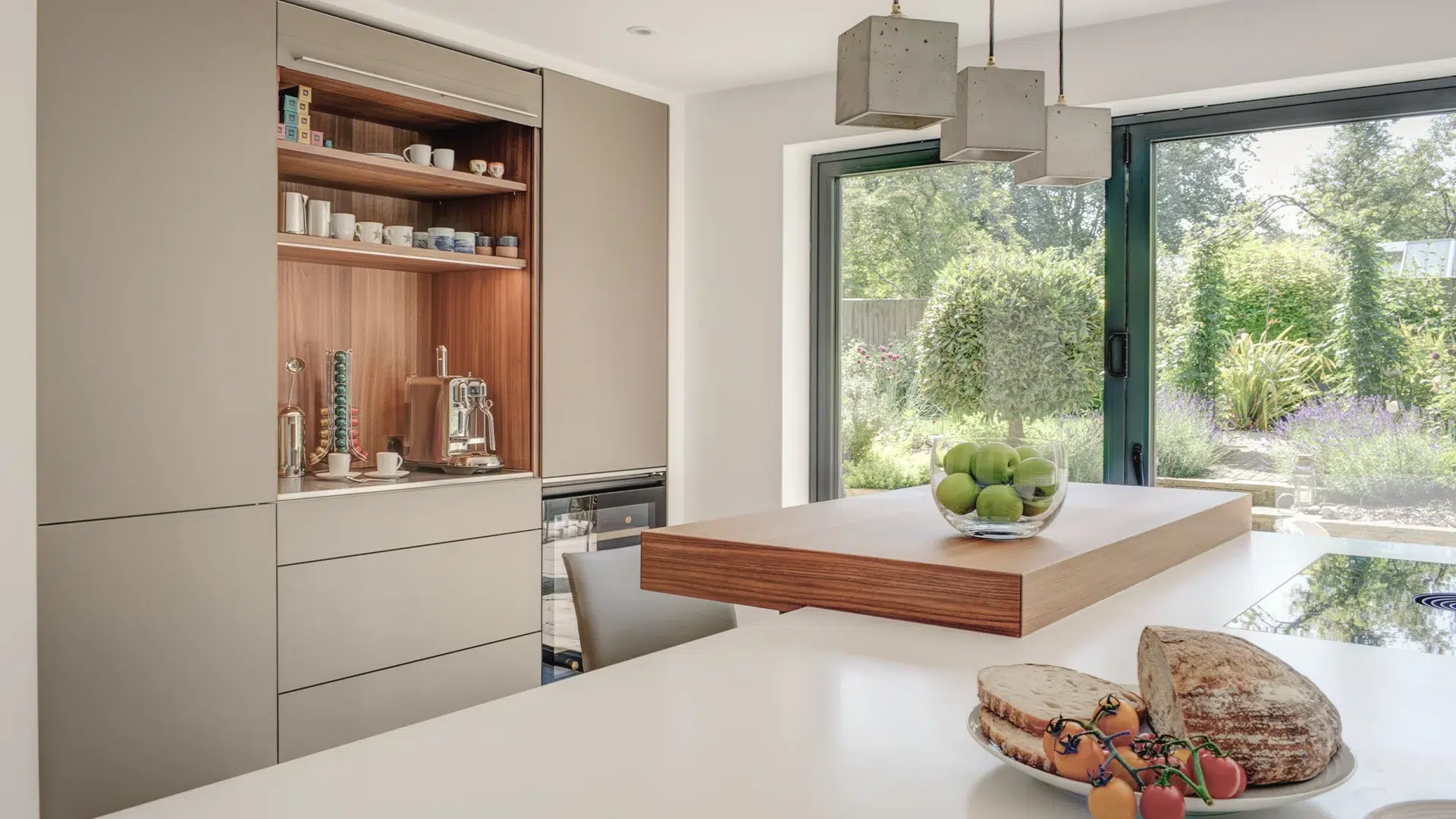 Alpine White Kitchen With Walnut Accents 8