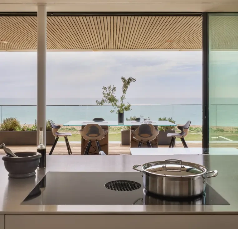 Kitchen cooking zone positioned to face the South Coast landscape