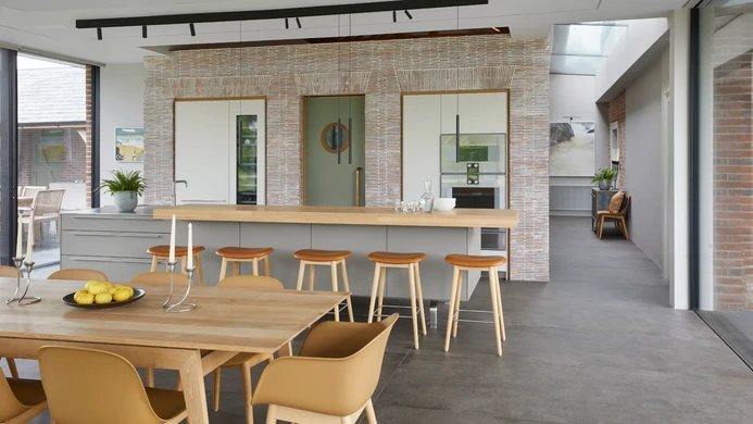 Open-plan bulthaup b3 kitchen from the Greville-Heygate project.