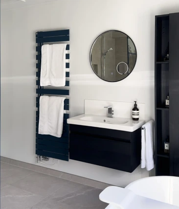 Elegant Black Oak and Navy Bathroom