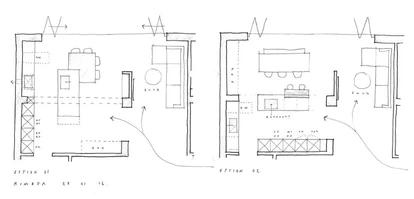 Sketches of a kitchen foot flow