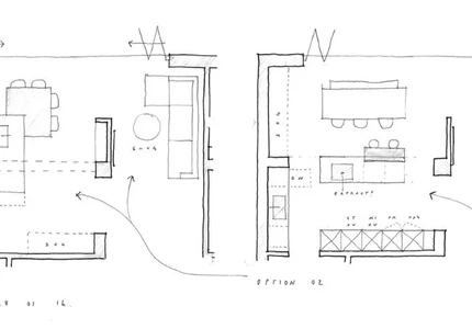 Sketches of a kitchen foot flow
