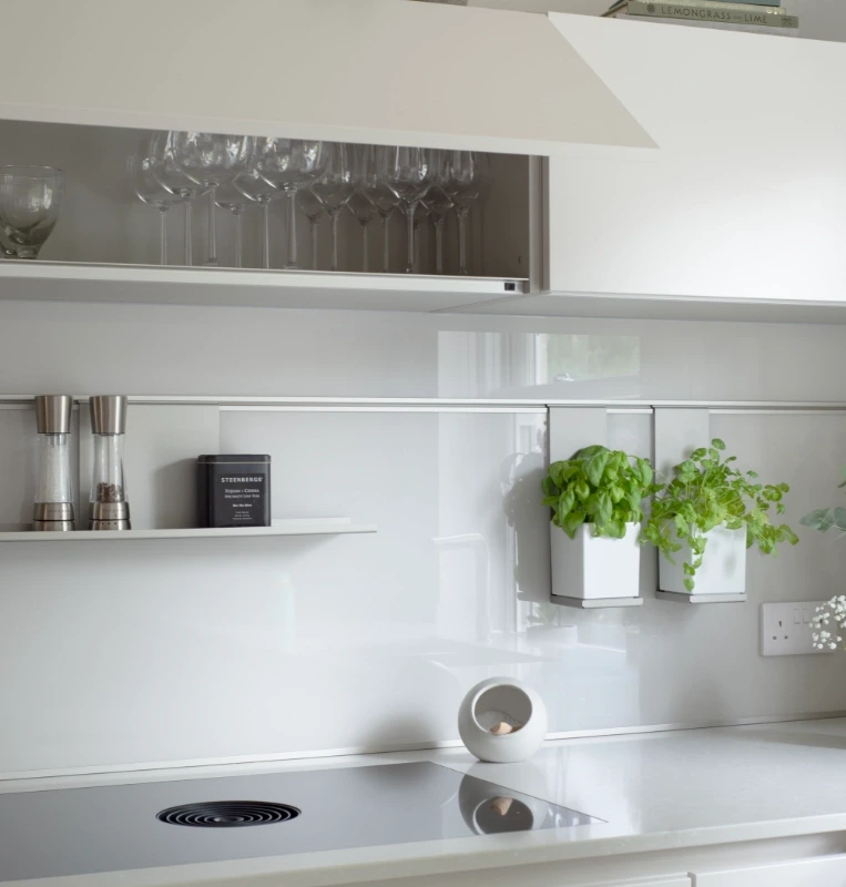 bulthaup b3 wall rail with hanging kitchen storage accessories