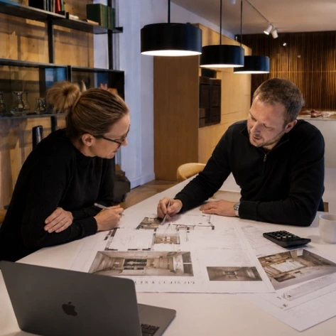 Hobson's Choice designer developing bathroom plans and product specifications