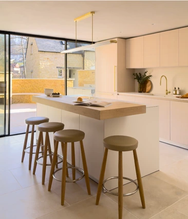 Gold and White Oak Kitchen