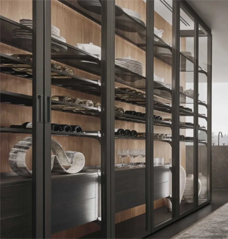 Floor-to-ceiling Rimadesio display cabinet with aluminium structure