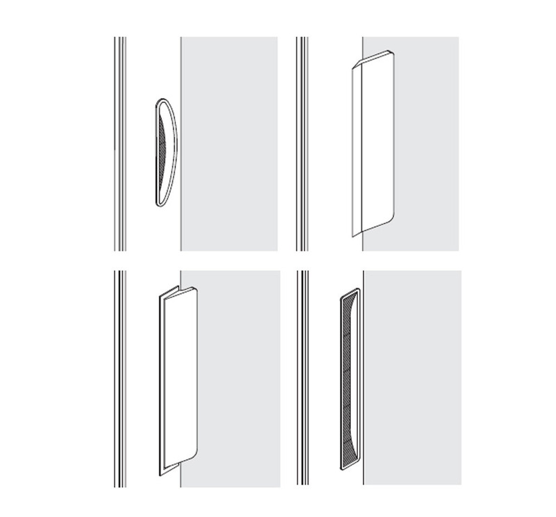 Four Rimadesio Siparium handle profiles, including inset, rectangular and folding handle designs