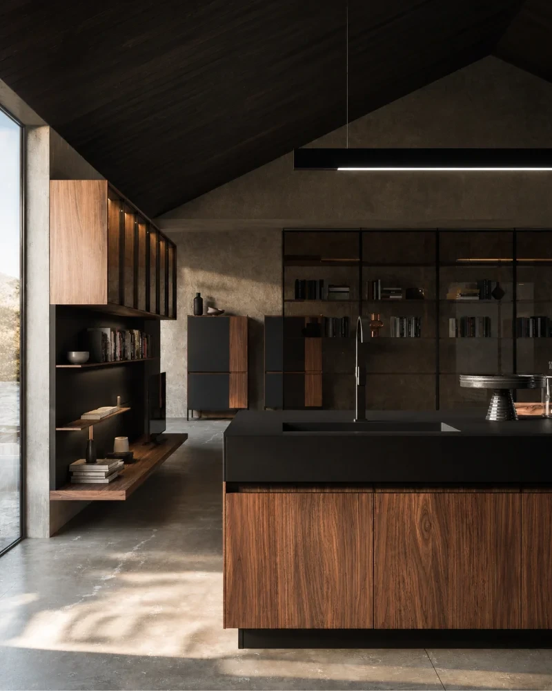 Arrital AK_Project display at the Winchester studio with dark cabinetry and a stone island.