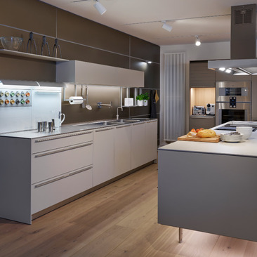 Contemporary bulthaup b3 kitchen with island and fitted cabinetry at our Swindon, Wiltshire studio