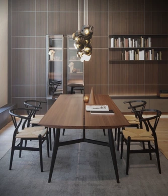 Rimadesio dining room with contemporary table, seating and fitted storage