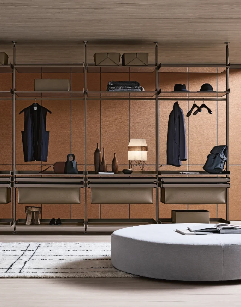 Rimadesio fitted bedroom storage with integrated shelving and cabinetry