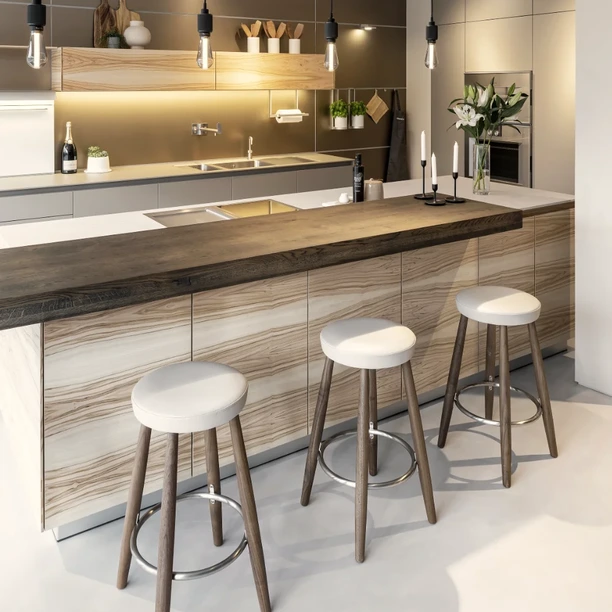 Carl Hansen & Søn bar stools at a kitchen island in the Hobson’s Choice Winchester studio