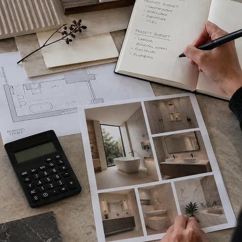 Designer exploring design options and material samples