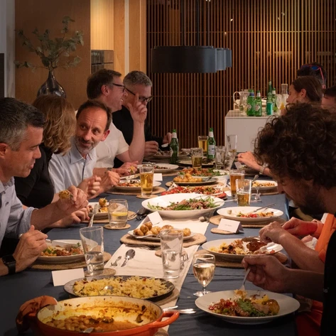 A table of RIBA Award winning architects dining at Hobson's Choice, Wiltshire studio.