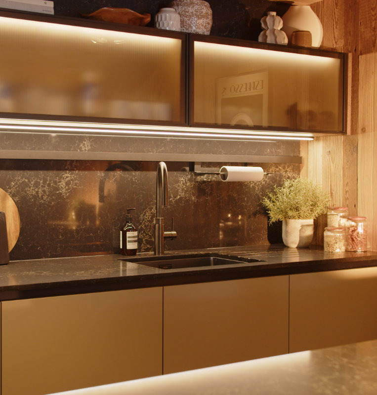 Arrital black kitchen in Winchester studio with a hot tap