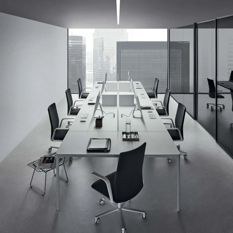 Corporate boardroo office area with Rimadesio Flat system furniture