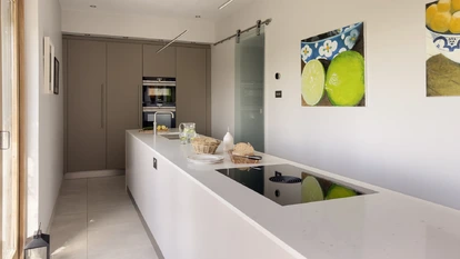 Narrow Kitchen Renovation With Garden Views 16