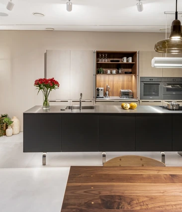 Steel and Anthracite Island with Oak Accents