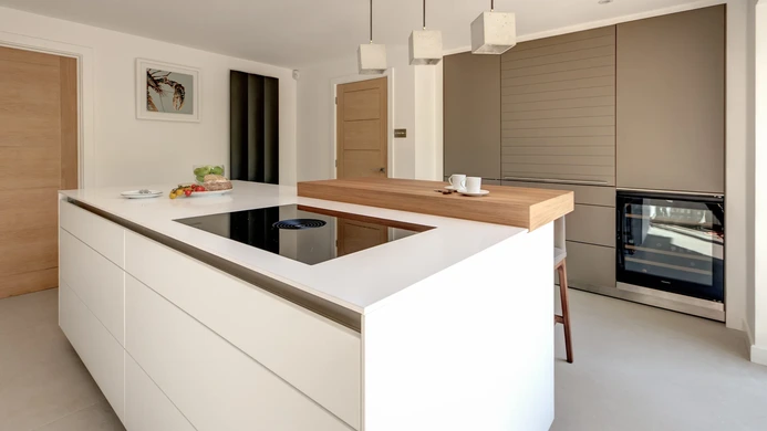 Alpine White Kitchen With Walnut Accents 3