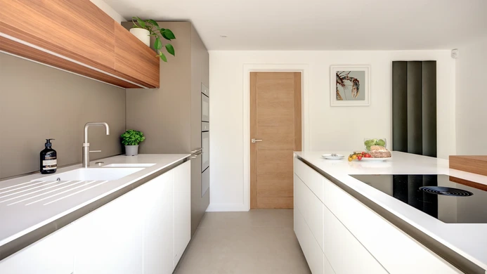 Alpine White Kitchen With Walnut Accents 4