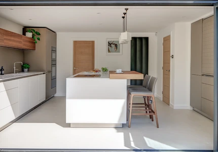 Alpine White Kitchen With Walnut Accents 12